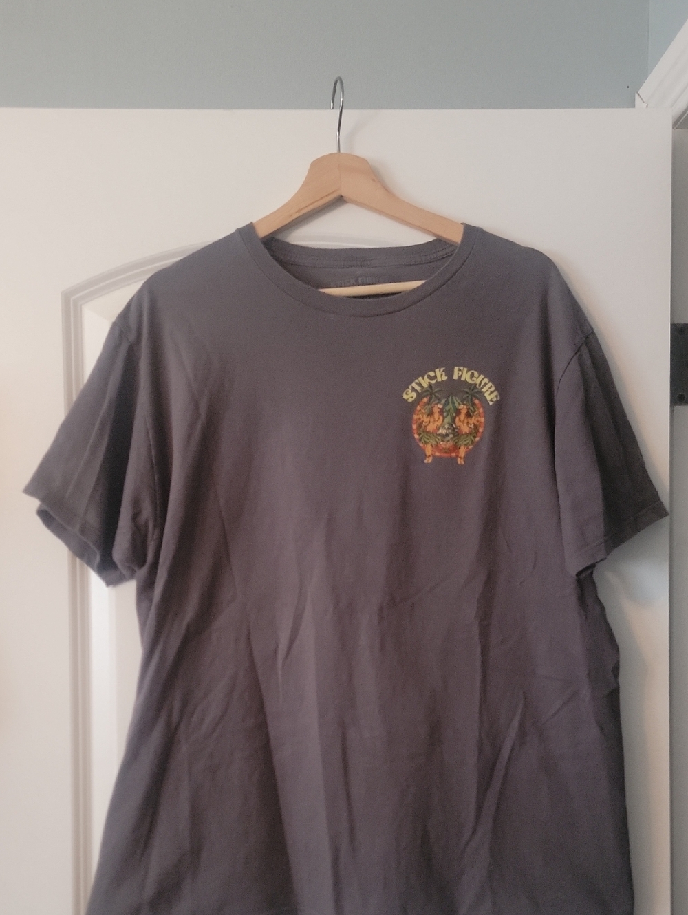 Stick Figure Crew Neck Graphic T-Shirt - Charcoal with Hula Girl Print